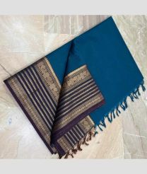 blue colour kanchi cotton sarees with Line Border design