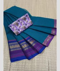 blue colour kanchi cotton sarees with Line Border design
