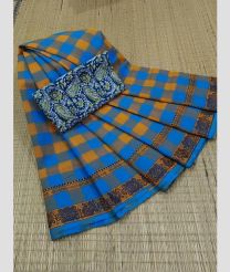 orange and blue colour kanchi cotton sarees with Line Border design