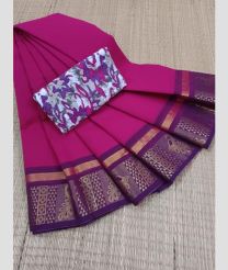 magenta red colour kanchi cotton sarees with Line Border design