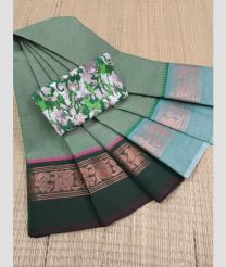 light green colour kanchi cotton sarees with Line Border design