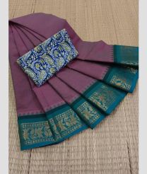 light purple colour kanchi cotton sarees with Line Border design