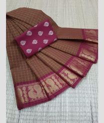 rose pink colour kanchi cotton sarees with Line Border design