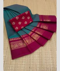 blue colour kanchi cotton sarees with Line Border design