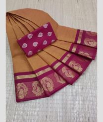 brown colour kanchi cotton sarees with Line Border design
