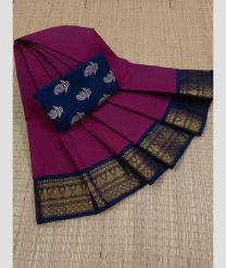 magenta colour kanchi cotton sarees with Line Border design