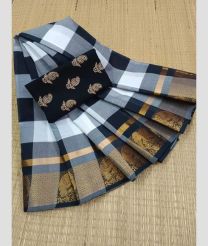 blue and charcoal colour kanchi cotton sarees with Line Border design