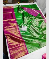Green and Magenta kanchi lehengas with All over design