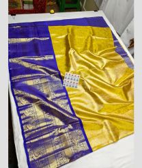 Yellow and Royal Blue kanchi lehengas with All over design