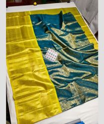 Cyan Blue and Yellow kanchi lehengas with All over design