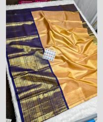 Coral Peach and Navy Blue kanchi lehengas with All over design