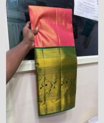 Coral Pink and Green kanchi lehengas with all over jari design