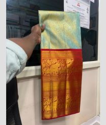 Lite Blue Turquoise and Red kanchi lehengas with all over jari design