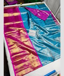 Blue and Neon Pink kanchi lehengas with Kanchi Border design