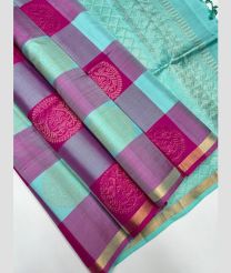 Sky Blue and Magenta kanchi lehengas with All over Checks and Buttas design