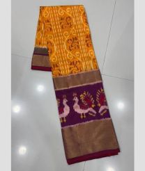 Mango Yellow and Magenta kanchi lehengas with all over pochampally ikkat design