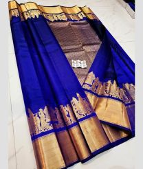 Royal Blue and Golden kanchi pattu sarees with Plain design