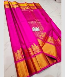 Pink and Golden kanchi pattu sarees with Plain design