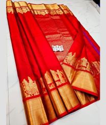 Red and Golden kanchi pattu sarees with Plain design
