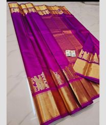 Magenta and Golden kanchi pattu sarees with Plain design