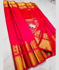 Hot Pink and Golden kanchi pattu sarees with Plain design