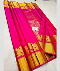 Red Magenta and Golden kanchi pattu sarees with Plain design