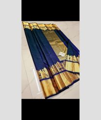 Navy Blue and Golden kanchi pattu sarees with Plain design
