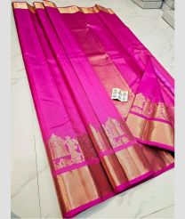 Neon Pink and Golden kanchi pattu sarees with Plain design