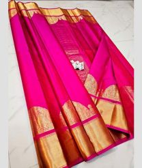 Deep Pink and Golden kanchi pattu sarees with Plain design