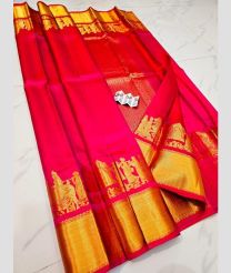 Crimson and Golden kanchi pattu sarees with Plain design