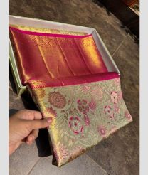 Pink and Fern Green kanchi pattu sarees with All over brocade design