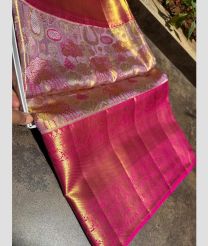 Golden and Pink kanchi pattu sarees with All over brocade design