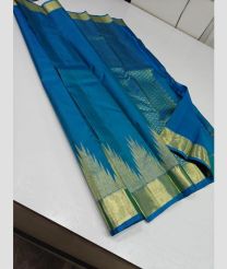 Blue and Golden kanchi pattu sarees with Temple Border design