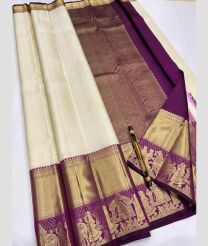 Half White and Dark Magenta kanchi pattu sarees with Koravai Border design