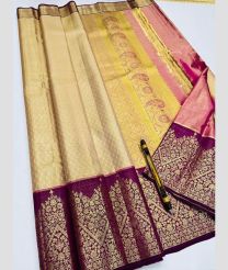 Cream and Baby Pink kanchi pattu sarees with Koravai Border design