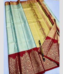 Sky Blue and Cream kanchi pattu sarees with Koravai Border design
