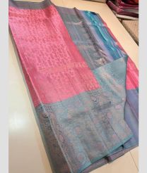 Watermelon Pink and Turquoise kanchi pattu sarees with All over brocade design