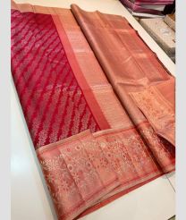 Crimson and Lite Peach kanchi pattu sarees with All over brocade design