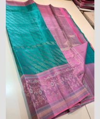 Blue Turquoise and Dust Pink kanchi pattu sarees with All over brocade design