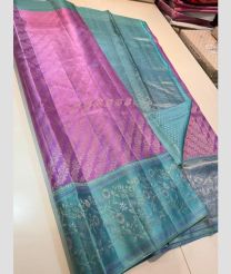 Dust Pink and Turquoise kanchi pattu sarees with All over brocade design