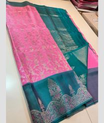 Rose Pink and DarkTurquoise kanchi pattu sarees with All over brocade design