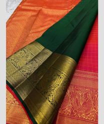 Pink and Pine Green kanchi pattu sarees with All over Checks design