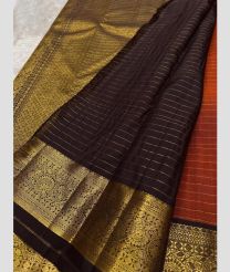 Chocolate and Orange kanchi pattu sarees with All over Lines design