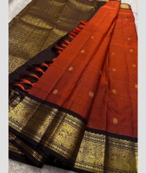 Orange and Black kanchi pattu sarees with All over Lines design
