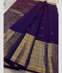 Dark Burgundy and Purple Blue kanchi pattu sarees with All over Checks and Buttas design