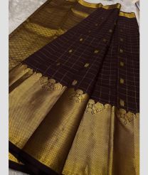 Dark Chocolate and Golden kanchi pattu sarees with All over Checks and Buttas design