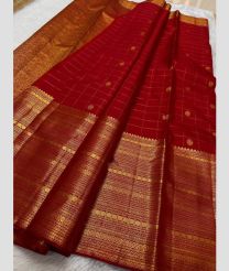Orange and Red kanchi pattu sarees with All over Checks and Buttas design