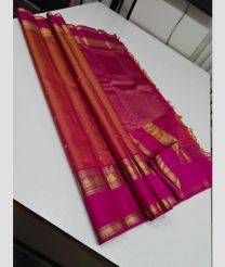 Dark Orange and Hot Pink kanchi pattu sarees with Double Border design