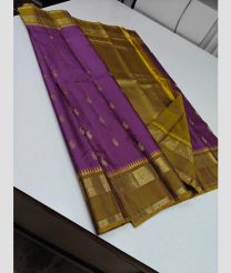 Purple and Mehendi Green kanchi pattu sarees with Double Border design
