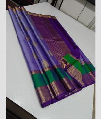 Purple Blue and Green kanchi pattu sarees with Double Border design